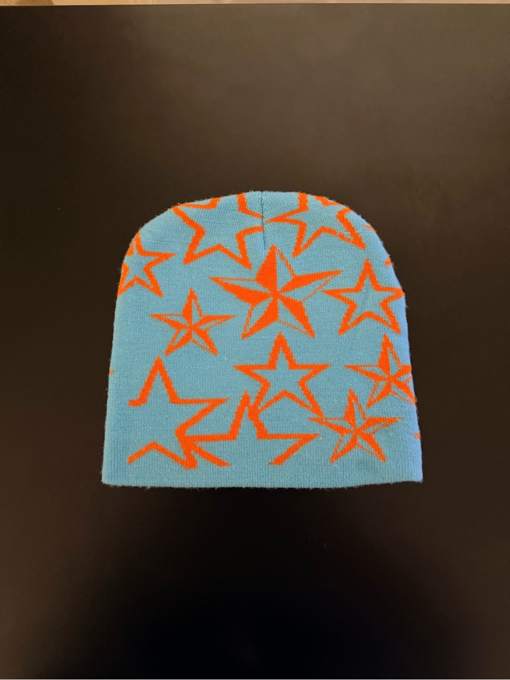 Men’s Blue and Orange Star Knit Beanie
